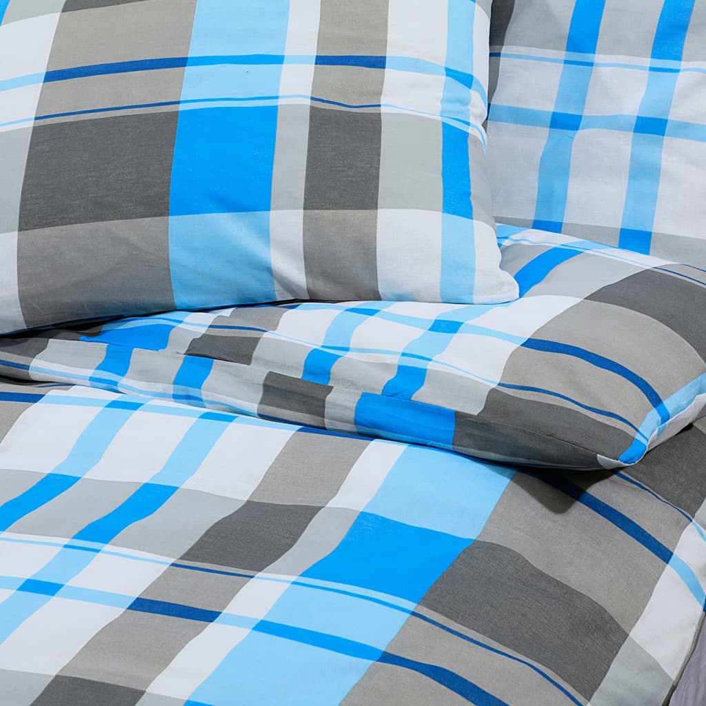 Ensemble De Housse De Couette 260X240 Cm Coton Bleu Et Gris