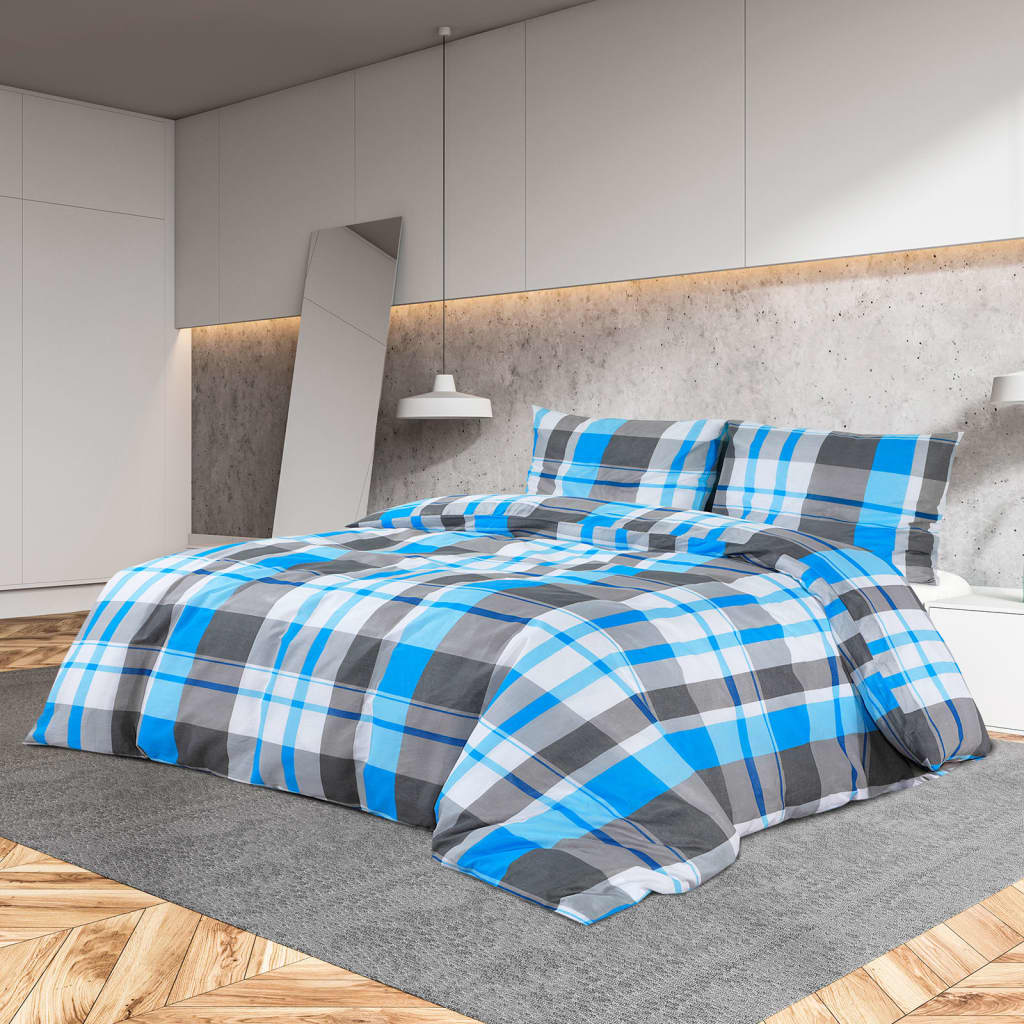 Ensemble De Housse De Couette 260X240 Cm Coton Bleu Et Gris