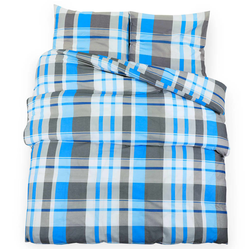 Ensemble De Housse De Couette 135X200 Cm Coton Bleu Et Gris