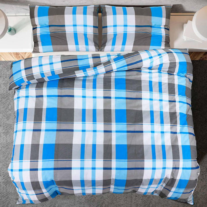 Ensemble De Housse De Couette 135X200 Cm Coton Bleu Et Gris