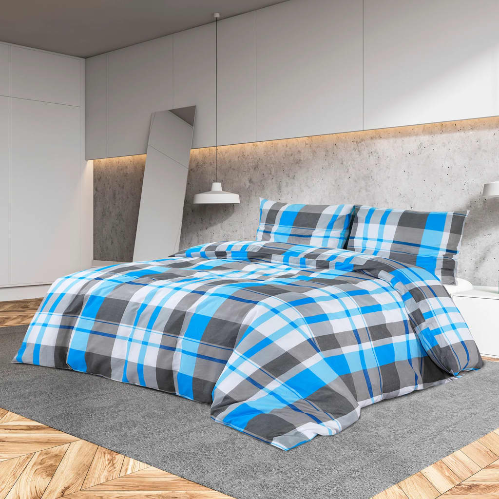 Ensemble De Housse De Couette 135X200 Cm Coton Bleu Et Gris