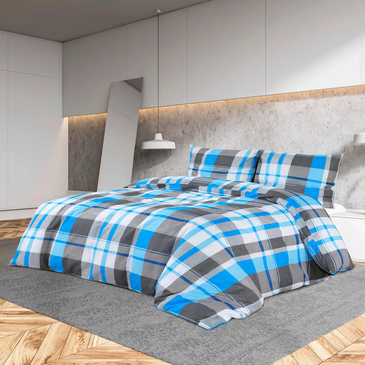 Ensemble De Housse De Couette 200X220 Cm Coton Bleu Et Gris