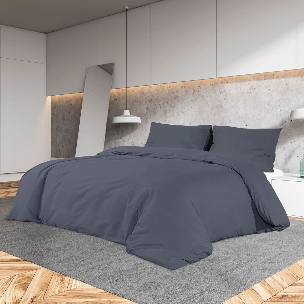 Ensemble De Housse De Couette 200X220 Cm Coton Anthracite