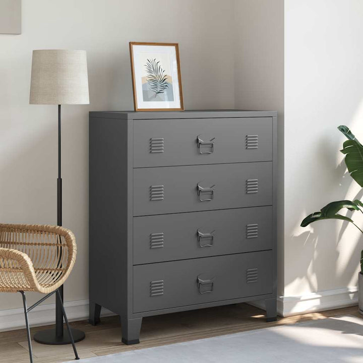Commode À Tiroirs Métal Style Industriel 78X40X93 Cm