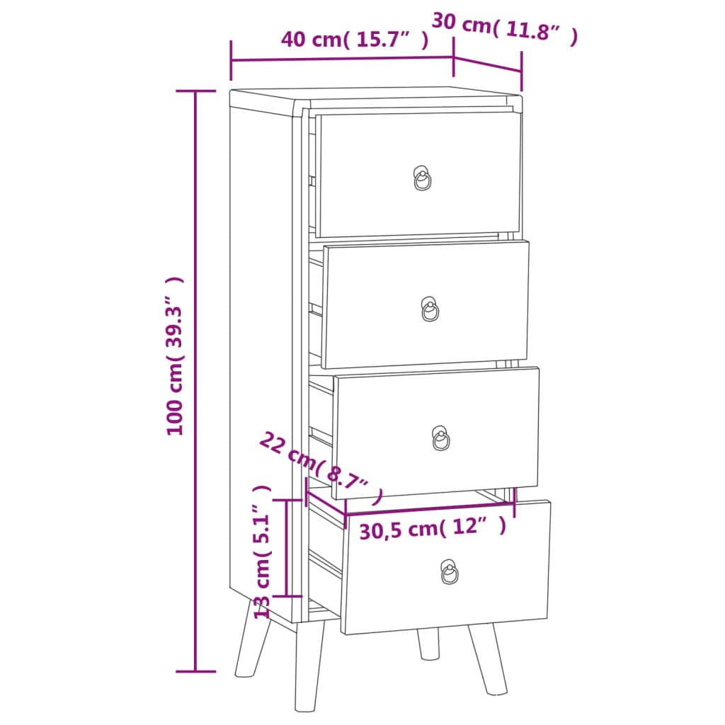 Commode 40X30X100 Cm Bois Massif De Teck Gris Foncé