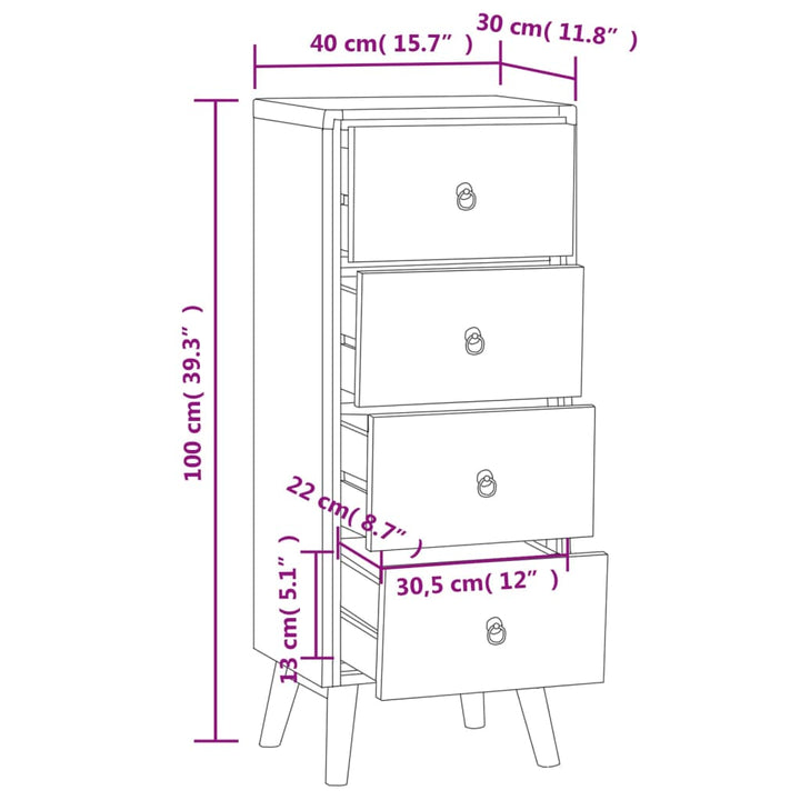 Commode 40X30X100 Cm Bois Massif De Teck Gris Foncé