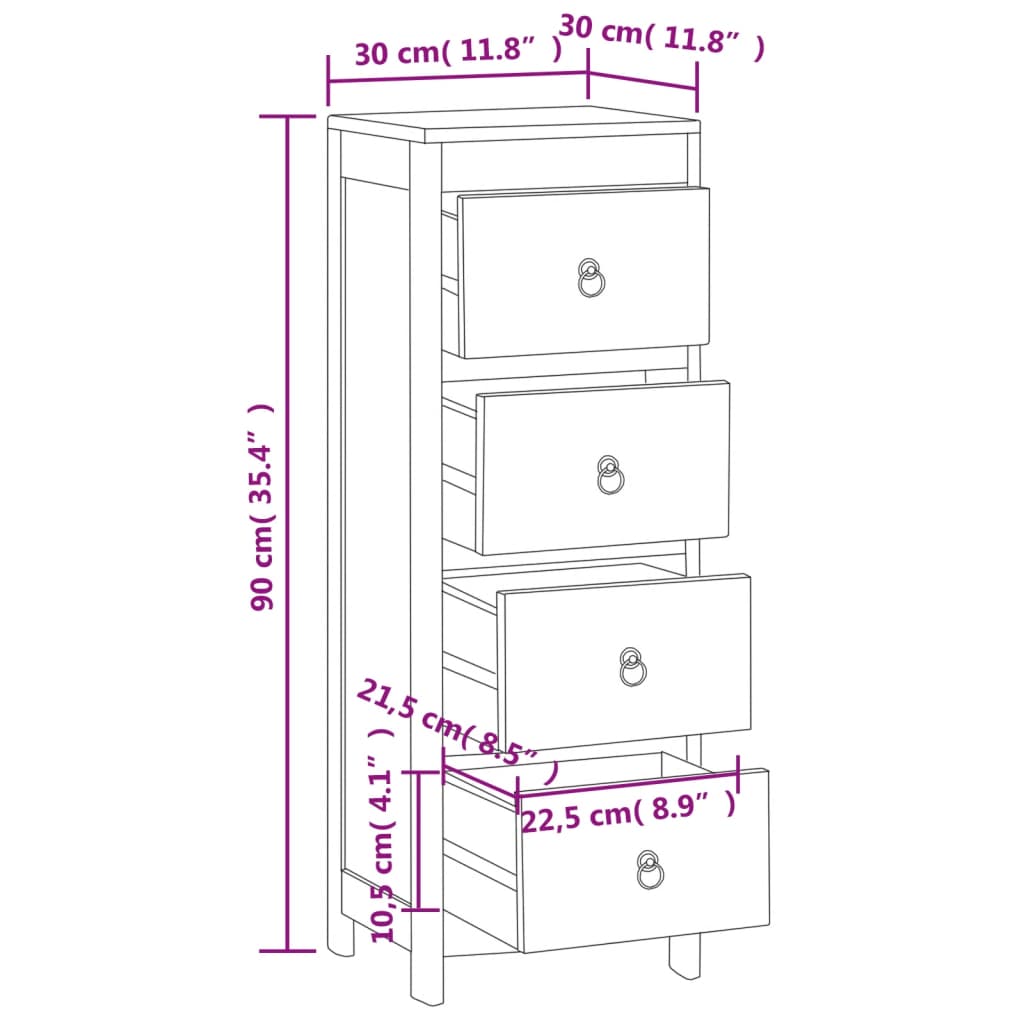 Commode 30X30X90 Cm Bois Massif De Teck