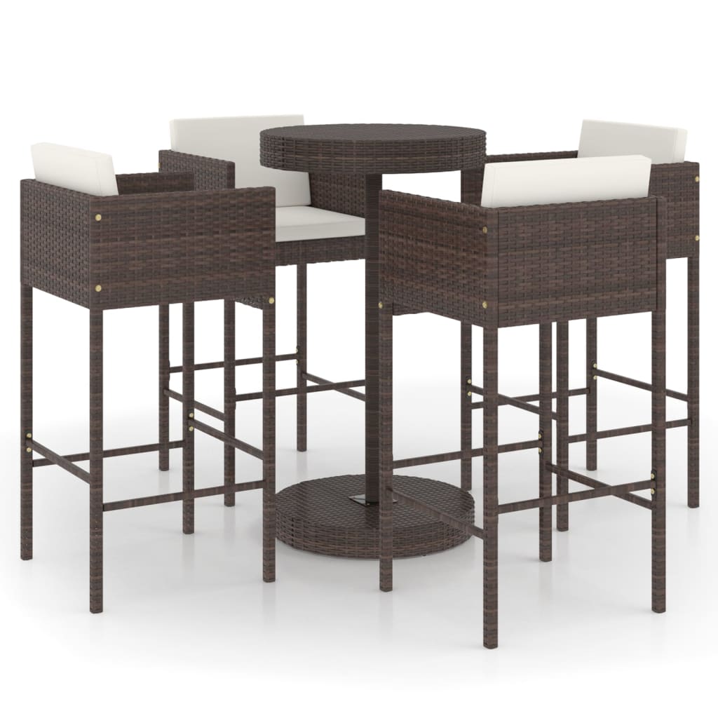 Ensemble Bar De Jardin 5 Pcs Et Coussins Résine Tressée