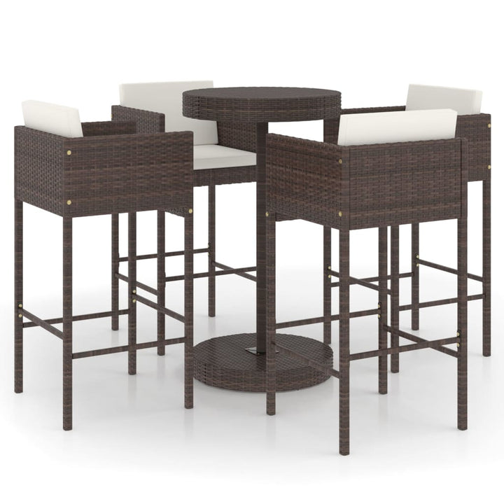 Ensemble Bar De Jardin 5 Pcs Et Coussins Résine Tressée
