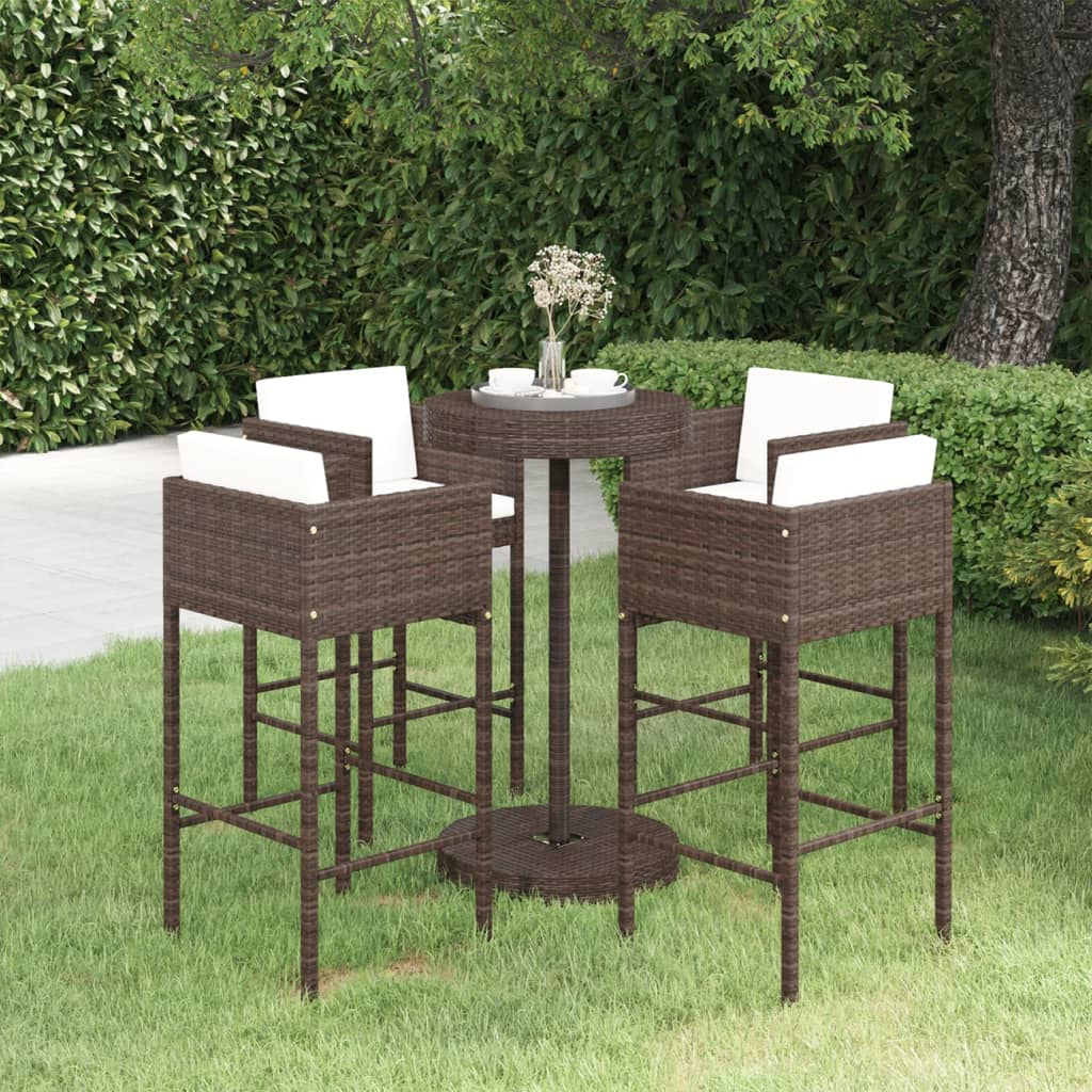 Ensemble Bar De Jardin 5 Pcs Et Coussins Résine Tressée