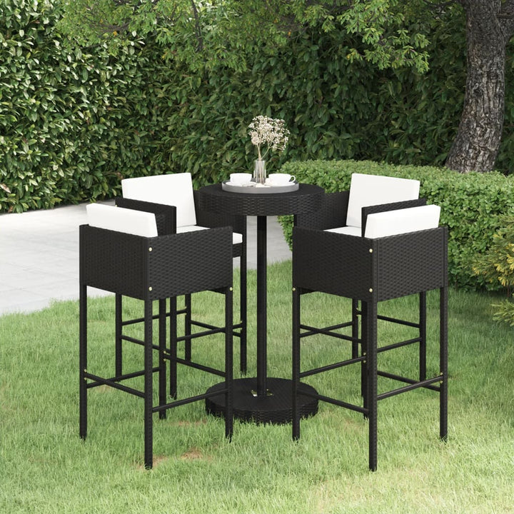 Ensemble Bar De Jardin 5 Pcs Et Coussins Résine Tressée