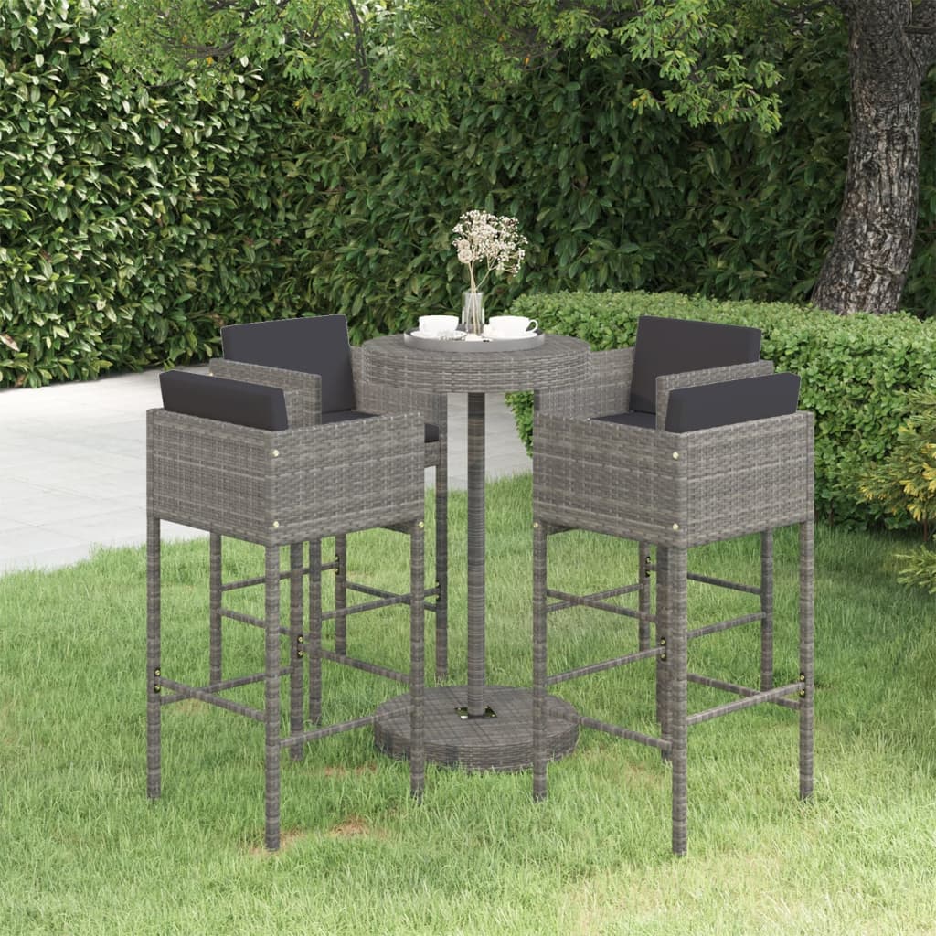 Ensemble Bar De Jardin 5 Pcs Et Coussins Résine Tressée