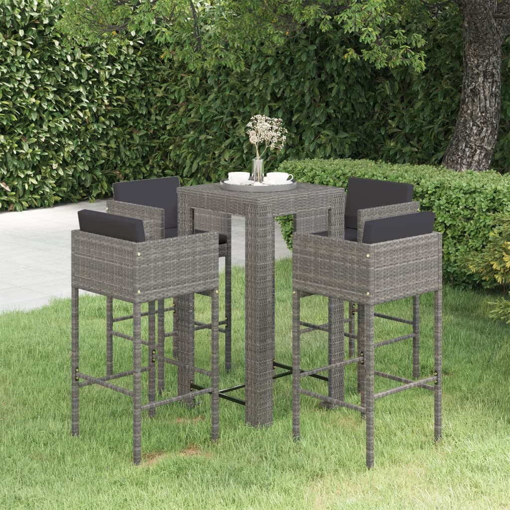 Ensemble De Bar De Jardin 5 Pcs Et Coussins Résine Tressée