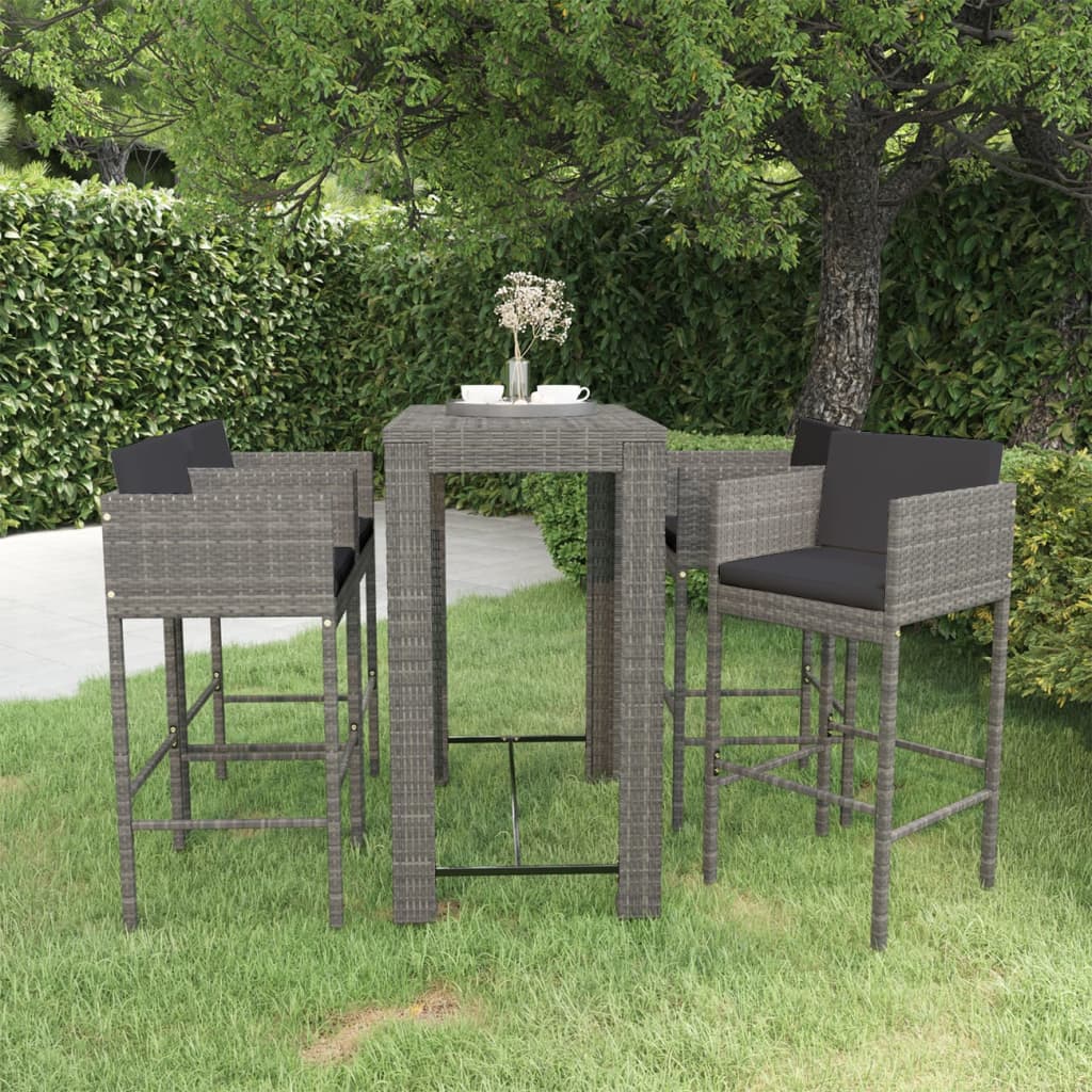 Ensemble De Bar De Jardin 5 Pcs Et Coussins Résine Tressée