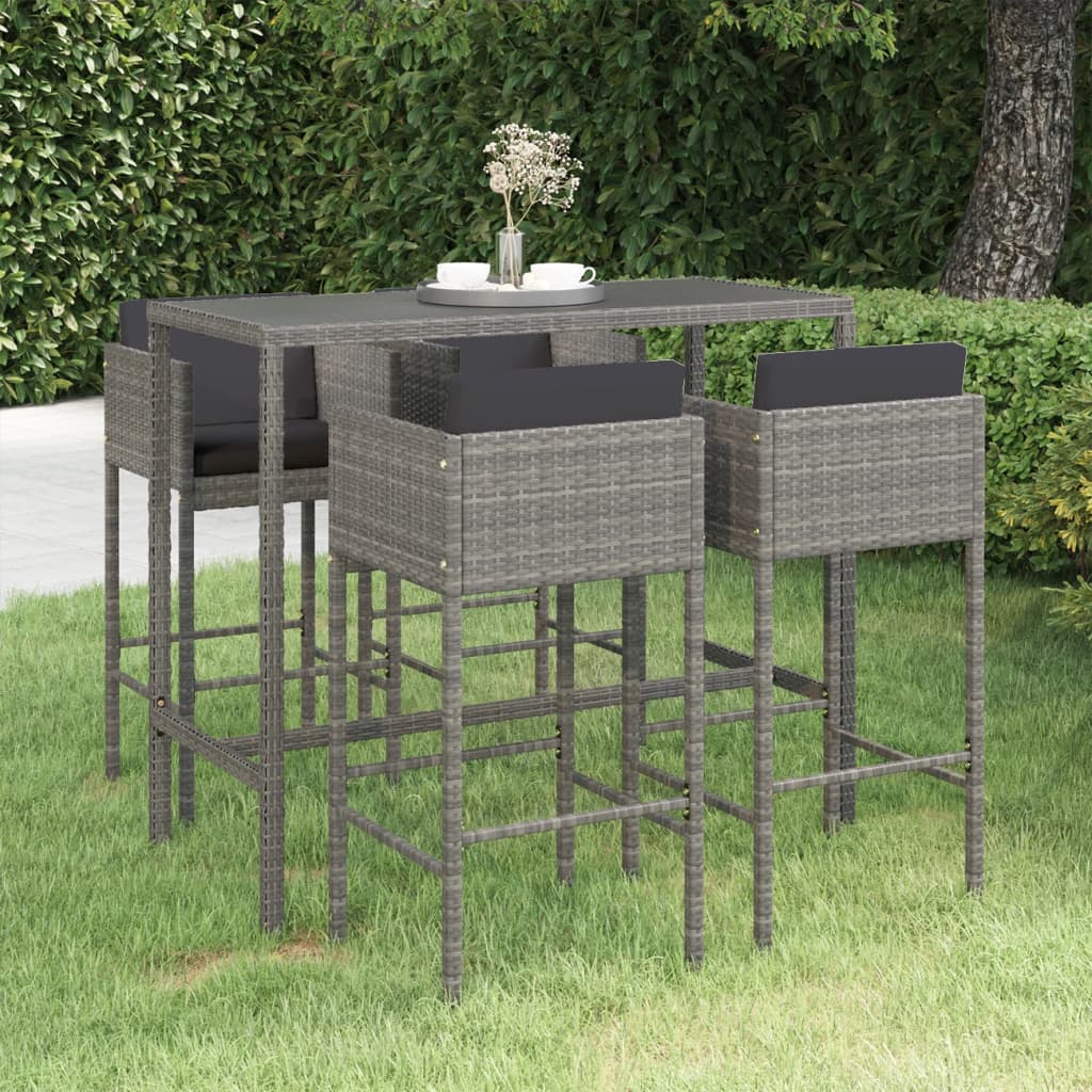 Ensemble De Bar De Jardin 5 Pcs Et Coussins Résine Tressée