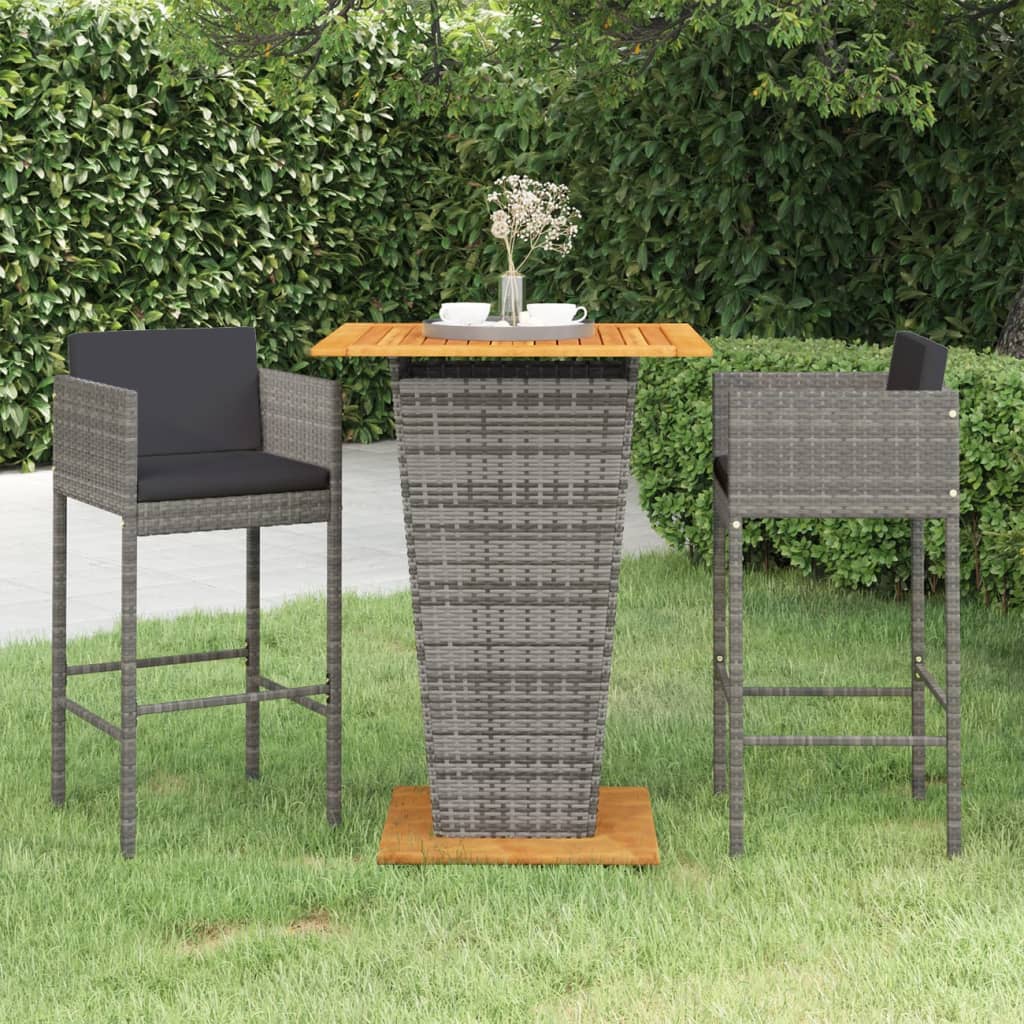 Ensemble De Bar De Jardin 3 Pcs Et Coussins Résine Tressée