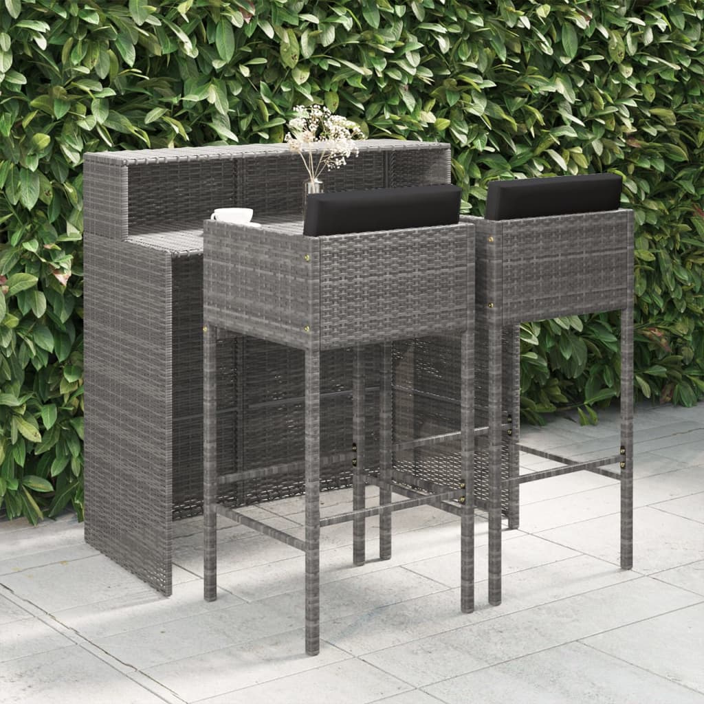Ensemble De Bar De Jardin 3 Pcs Et Coussins Résine Tressée