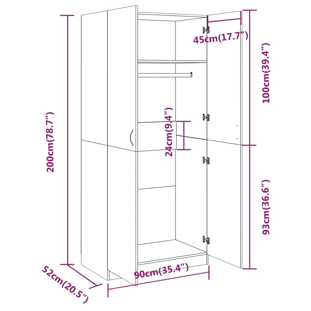 Garde-Robe 90X52X200 Cm Bois D'ingénierie