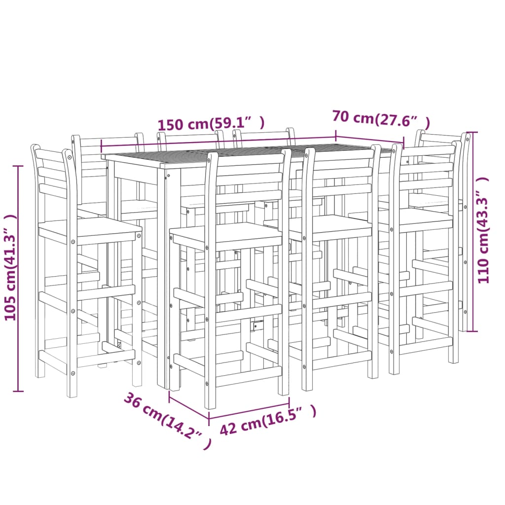 Ensemble De Bar De Jardin 9 Pcs Bois D'acacia Solide