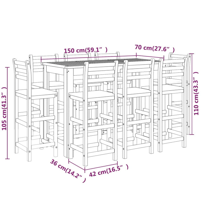 Ensemble De Bar De Jardin 9 Pcs Bois D'acacia Solide