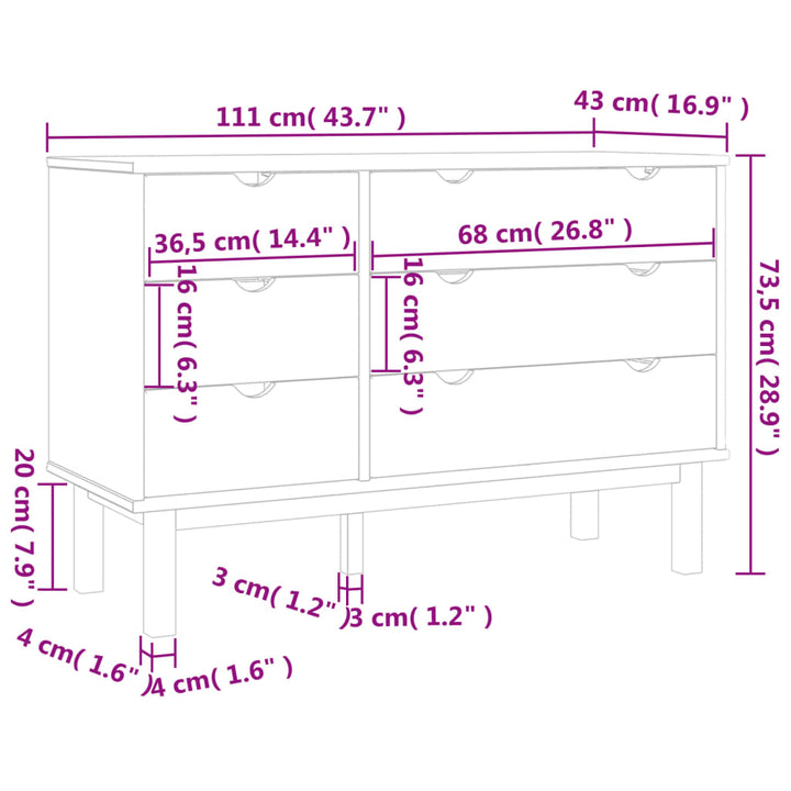 Commode Otta 111X43X73,5 Cm Bois De Pin Massif