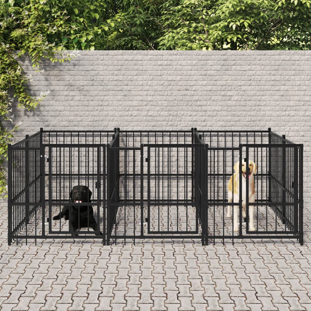 Chenil D'extérieur Avec Toit Pour Chiens Acier 1,88 M²