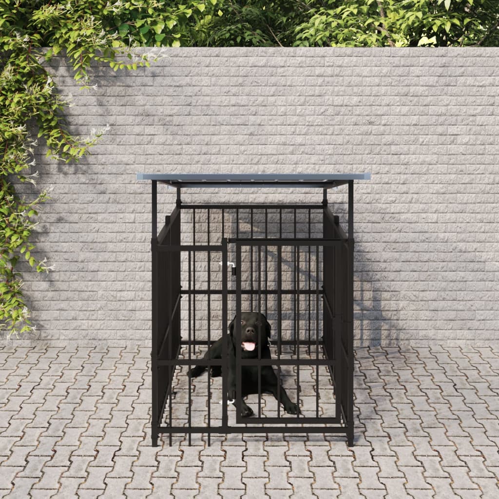 Chenil D'extérieur Avec Toit Pour Chiens Acier 1,88 M²