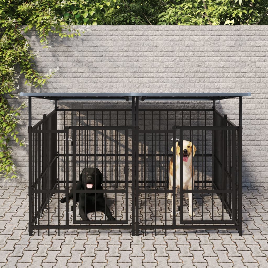 Chenil D'extérieur Avec Toit Pour Chiens Acier 1,88 M²
