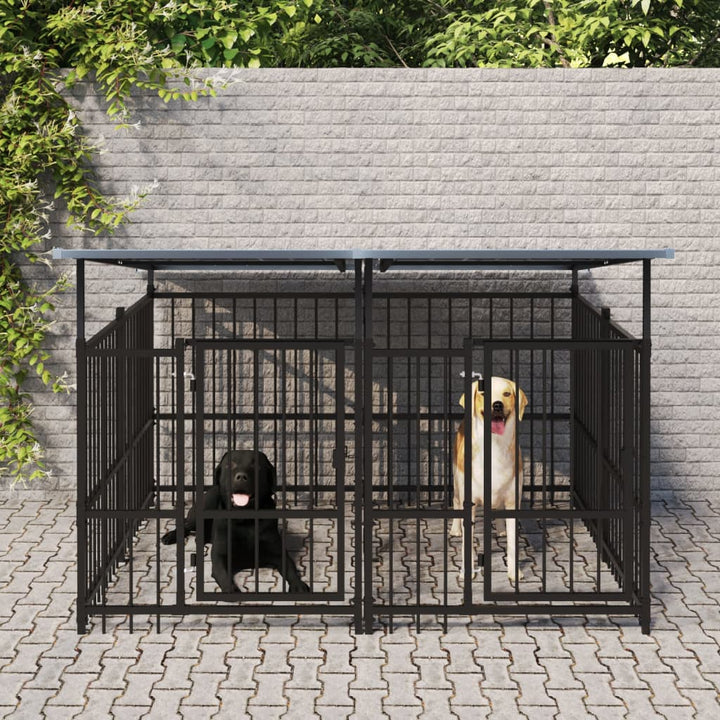 Chenil D'extérieur Avec Toit Pour Chiens Acier 1,88 M²