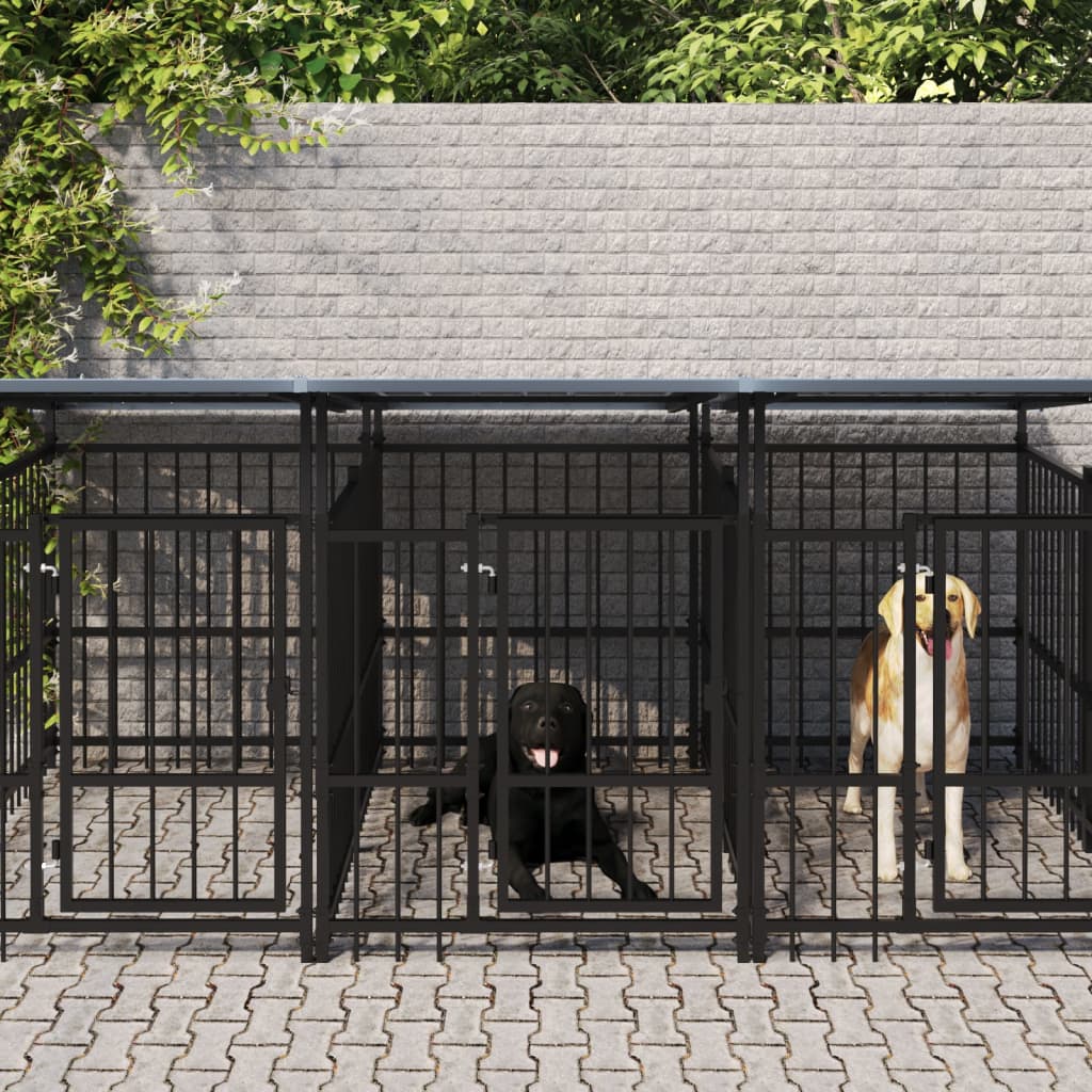 Chenil D'extérieur Avec Toit Pour Chiens Acier 1,88 M²