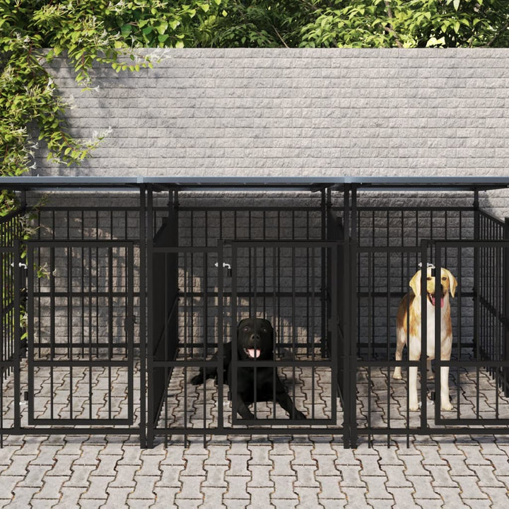 Chenil D'extérieur Avec Toit Pour Chiens Acier 1,88 M²