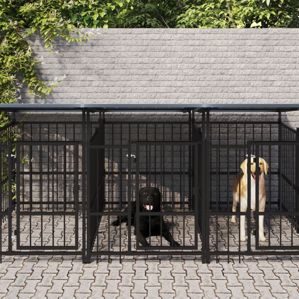 Chenil D'extérieur Avec Toit Pour Chiens Acier 1,88 M²