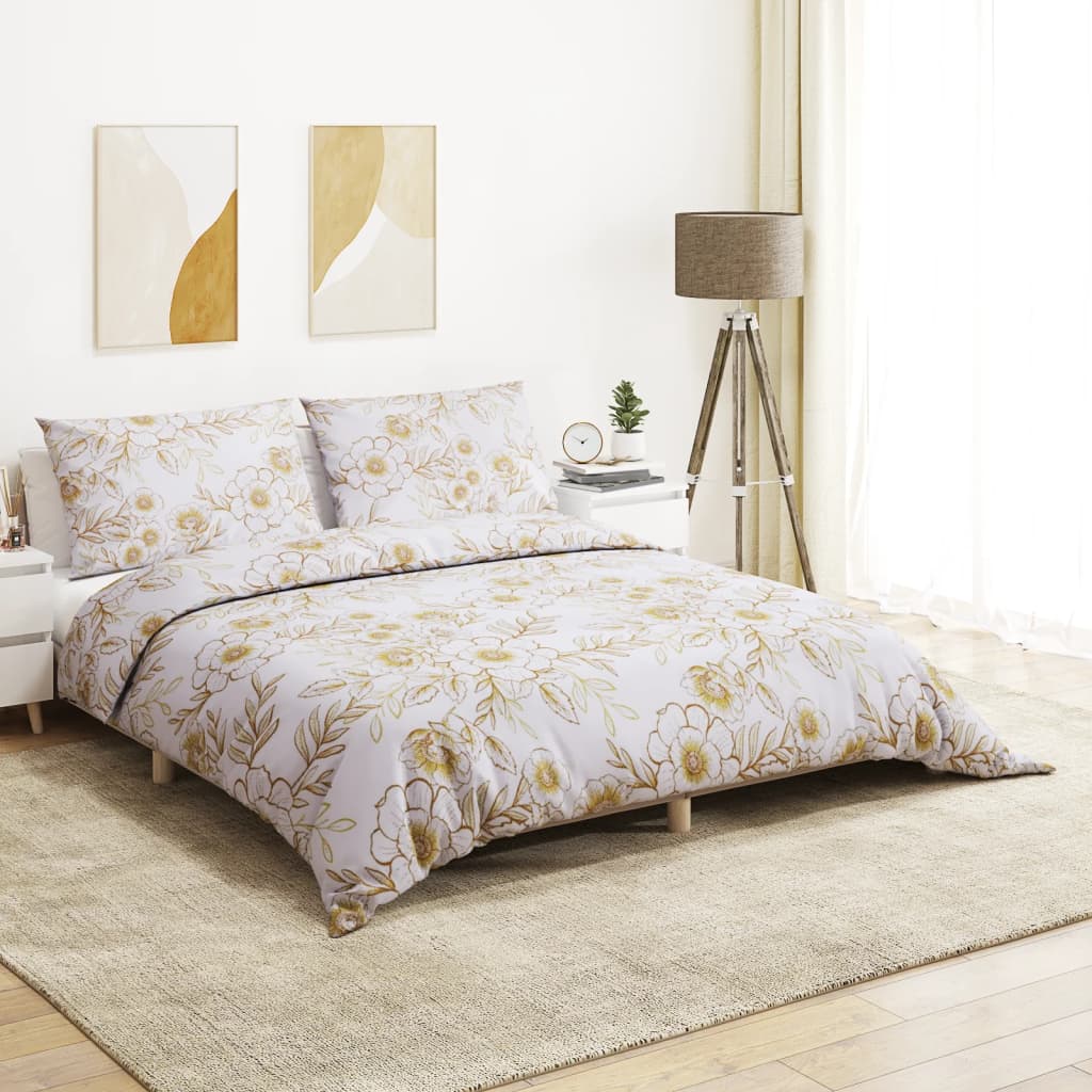 Ensemble De Housse De Couette 240X220 Cm Coton Blanc Et Marron