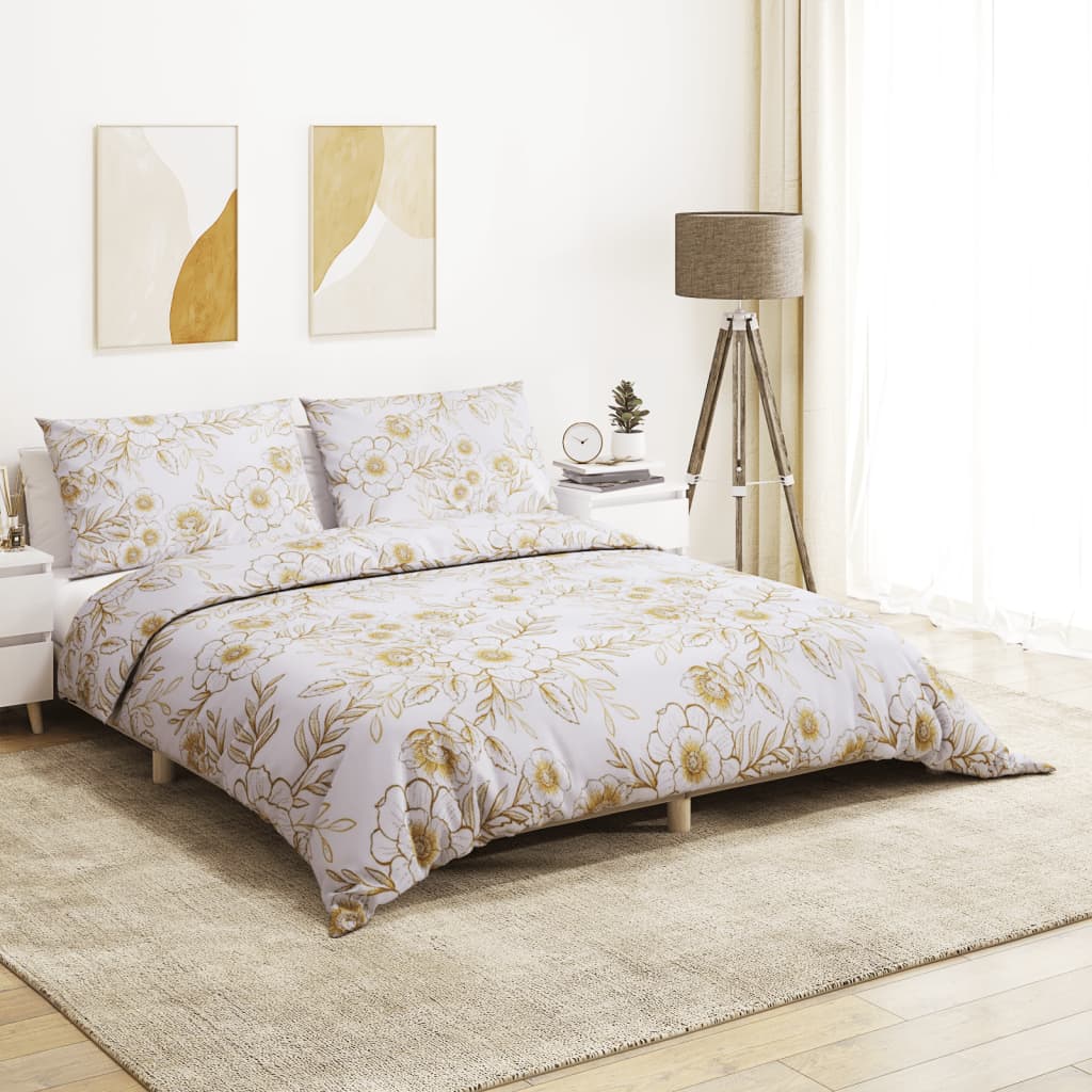 Ensemble De Housse De Couette 225X220 Cm Coton Blanc Et Marron