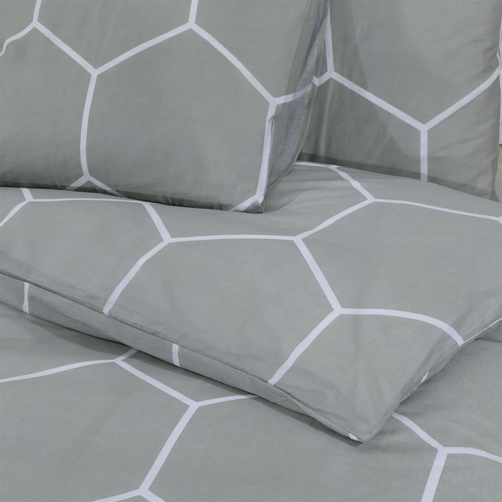 Ensemble De Housse De Couette Gris 200X200 Cm Coton Gris Et Blanc
