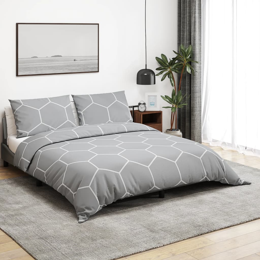 Ensemble De Housse De Couette Gris 140X200 Cm Coton Gris Et Blanc