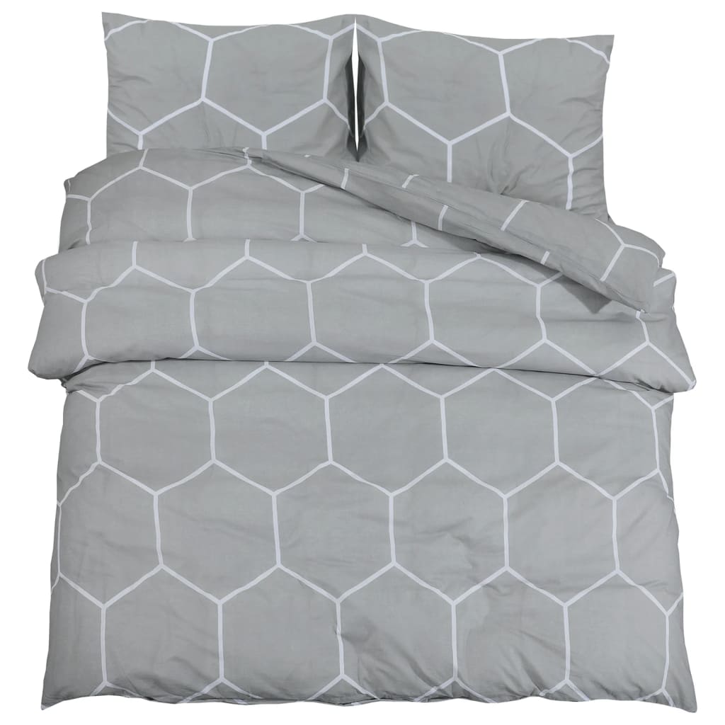 Ensemble De Housse De Couette Gris 220X240 Cm Coton Gris Et Blanc