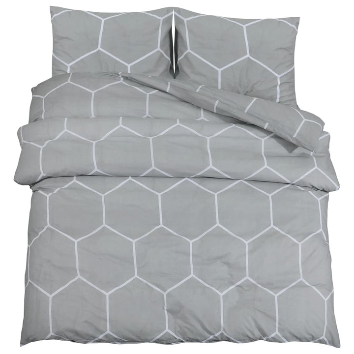 Ensemble De Housse De Couette Gris 220X240 Cm Coton Gris Et Blanc