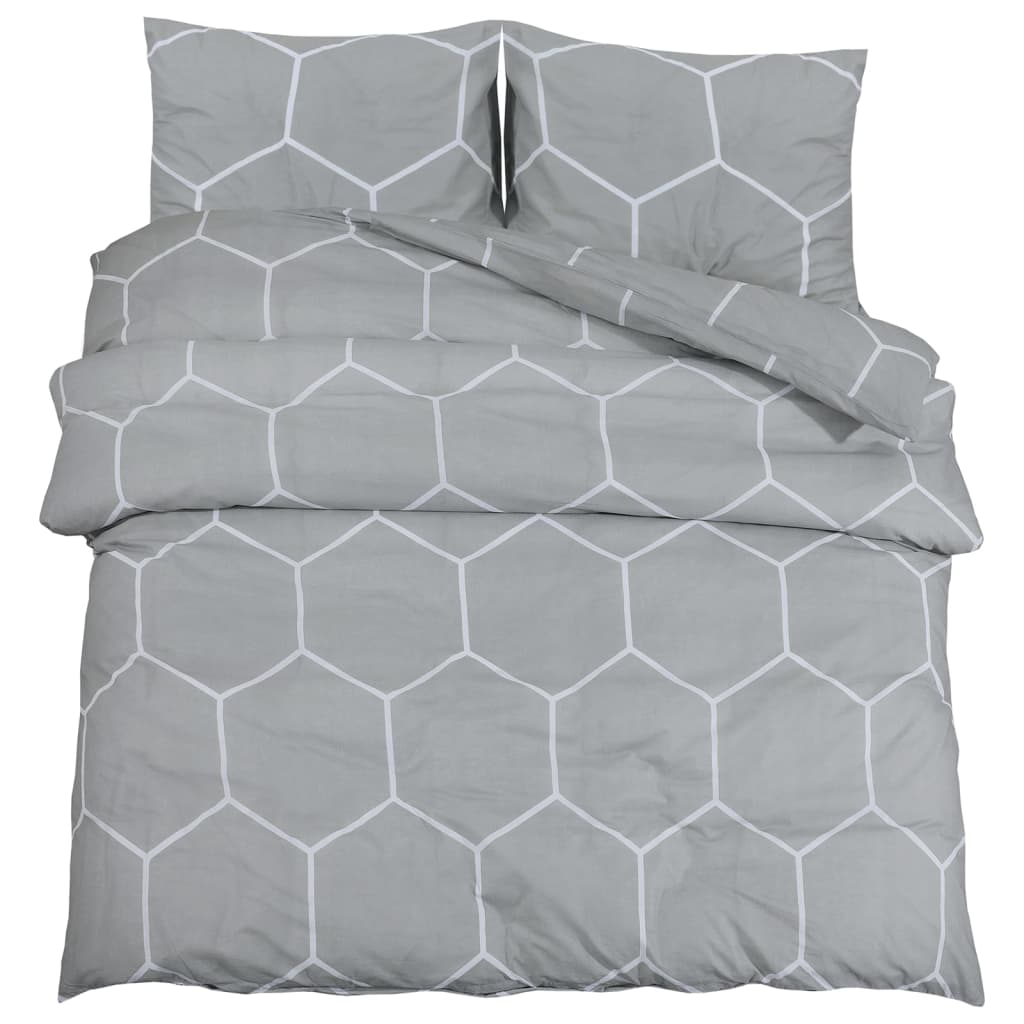 Ensemble De Housse De Couette Gris 155X220 Cm Coton Gris Et Blanc