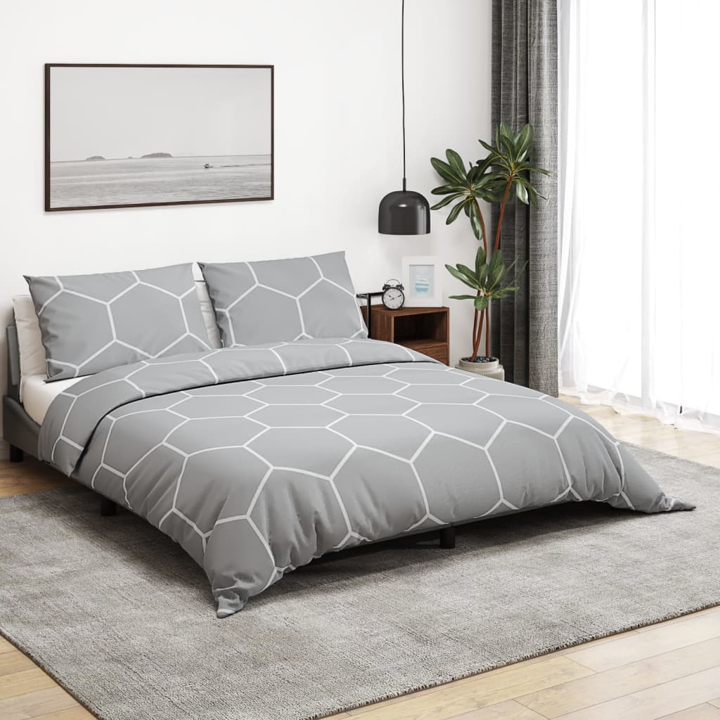 Ensemble De Housse De Couette Gris 155X220 Cm Coton Gris Et Blanc