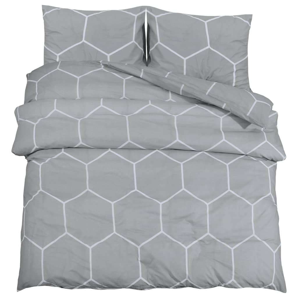 Ensemble De Housse De Couette Gris 200X220 Cm Coton Gris Et Blanc