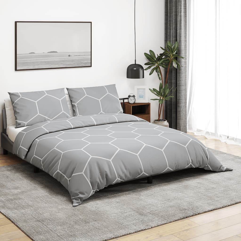 Ensemble De Housse De Couette Gris 200X220 Cm Coton Gris Et Blanc