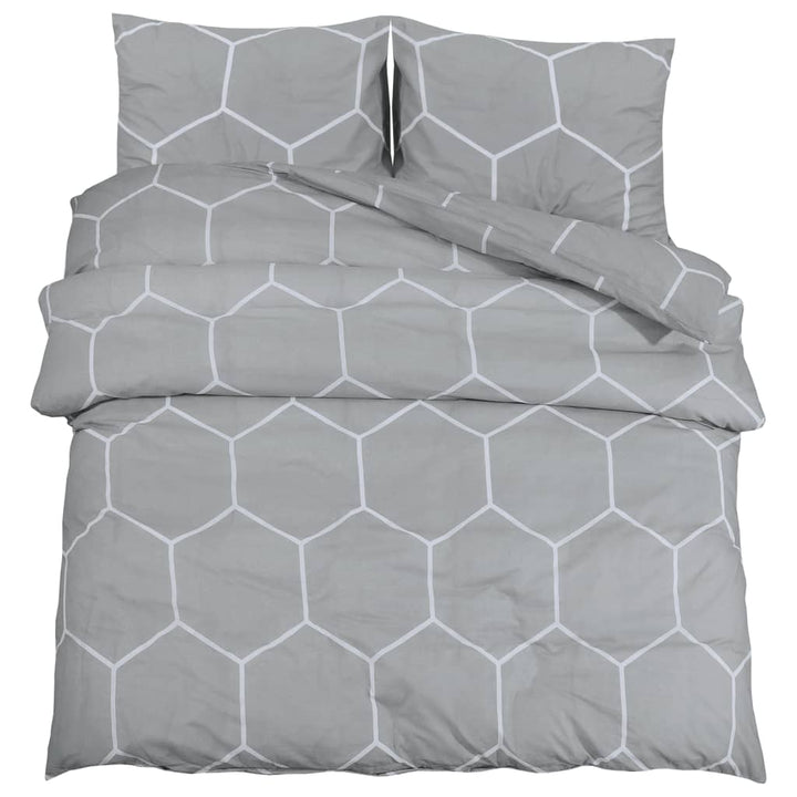 Ensemble De Housse De Couette Gris 225X220 Cm Coton Gris Et Blanc