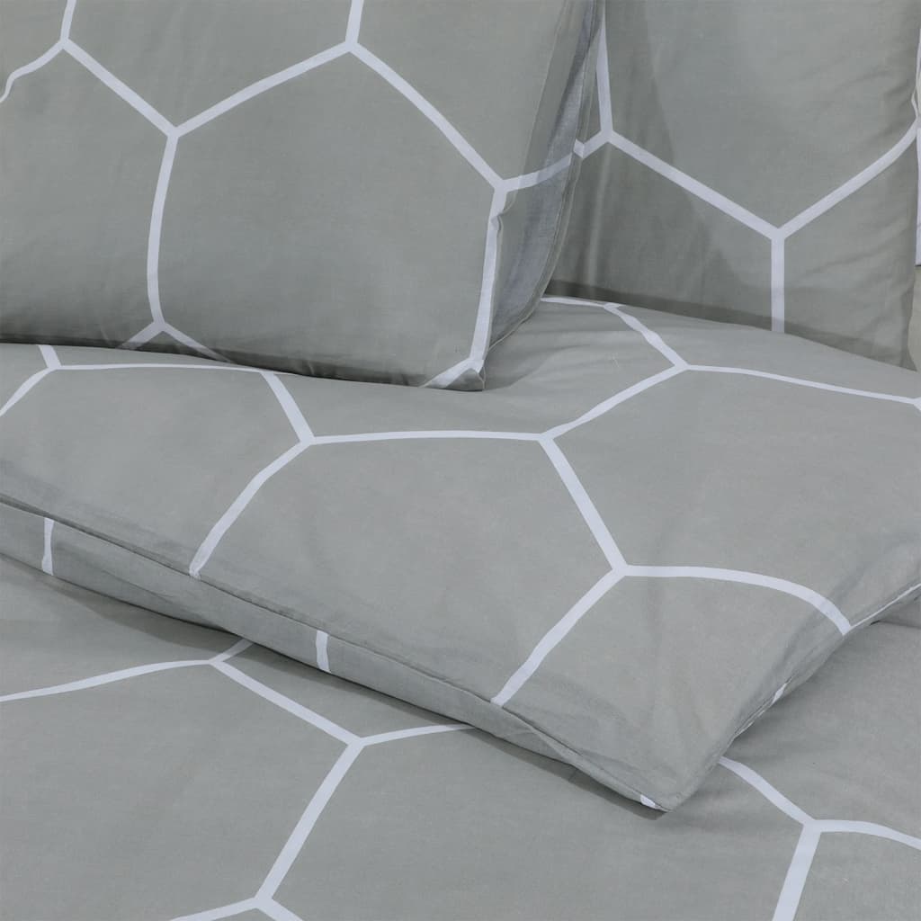 Ensemble De Housse De Couette Gris 225X220 Cm Coton Gris Et Blanc