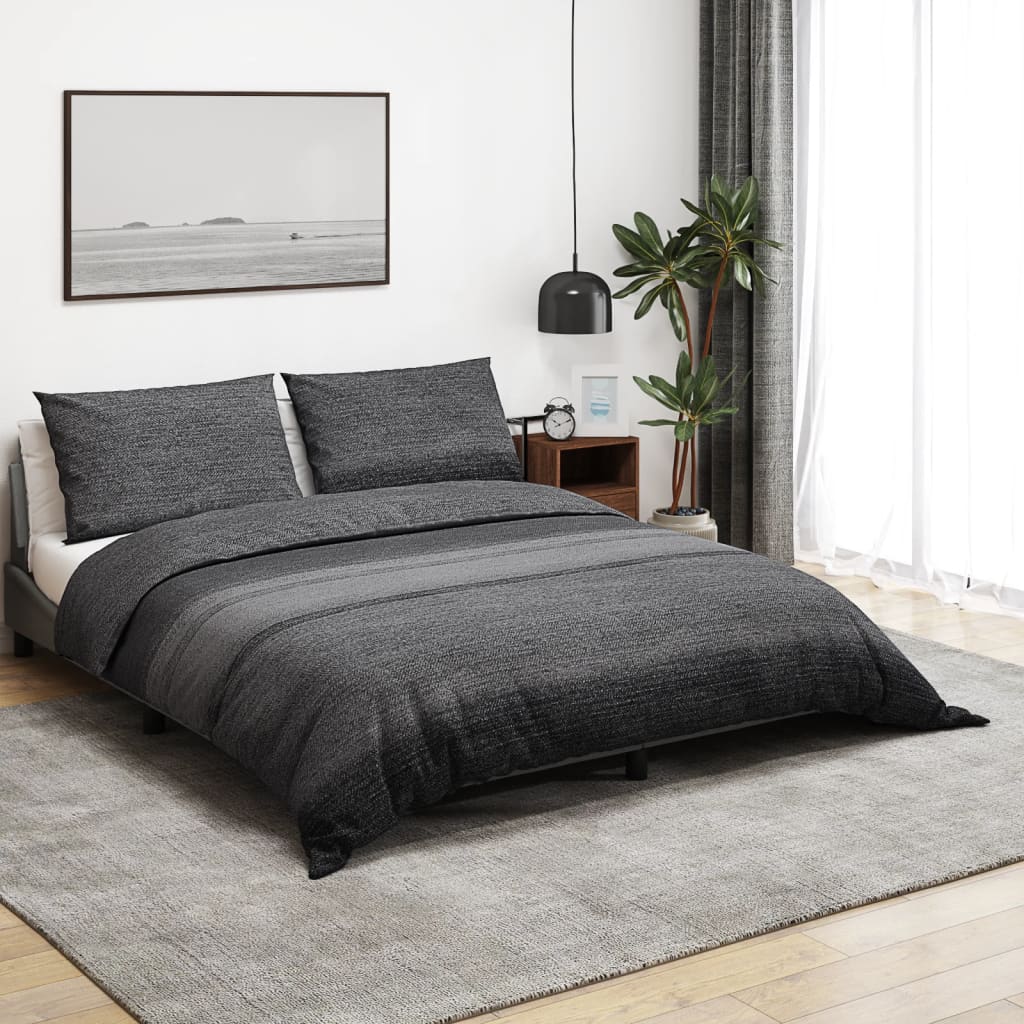 Ensemble De Housse De Couette Gris Foncé 200X200 Cm Coton Gris Foncé Et Noir