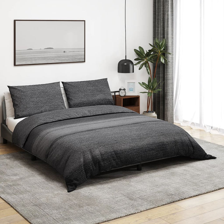 Ensemble De Housse De Couette Gris Foncé 200X200 Cm Coton Gris Foncé Et Noir