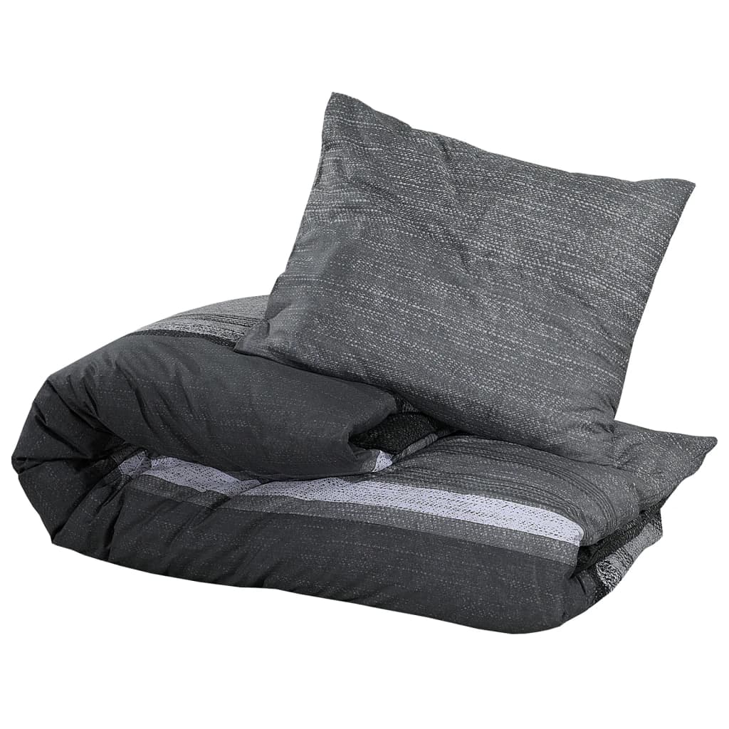 Ensemble De Housse De Couette Gris Foncé 200X200 Cm Coton Gris Foncé Et Noir