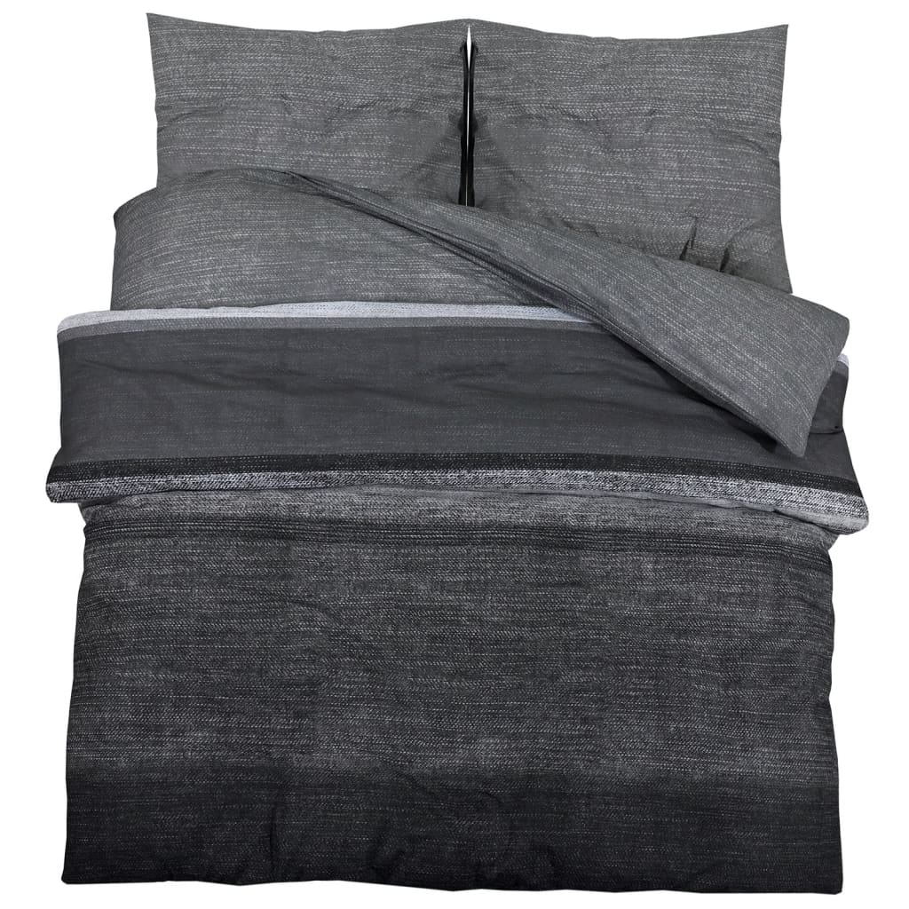 Ensemble De Housse De Couette Gris Foncé 220X240 Cm Coton Gris Foncé Et Noir