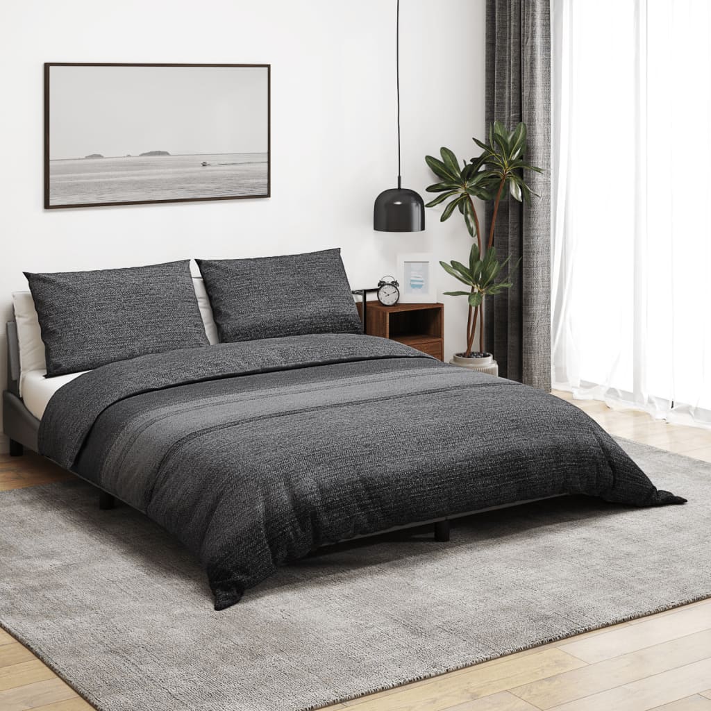 Ensemble De Housse De Couette Gris Foncé 260X240 Cm Coton Gris Foncé Et Noir
