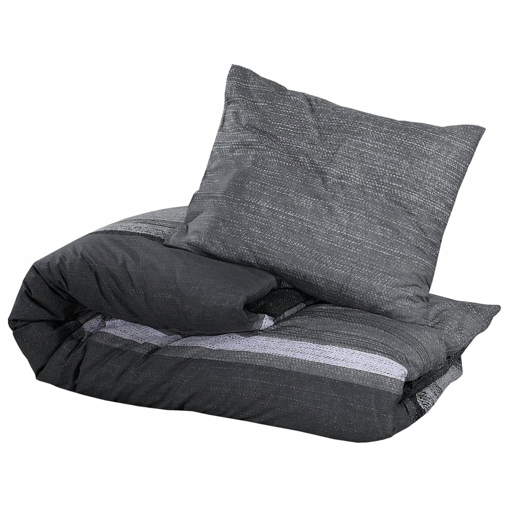 Ensemble De Housse De Couette Gris Foncé 135X200 Cm Coton Gris Foncé Et Noir